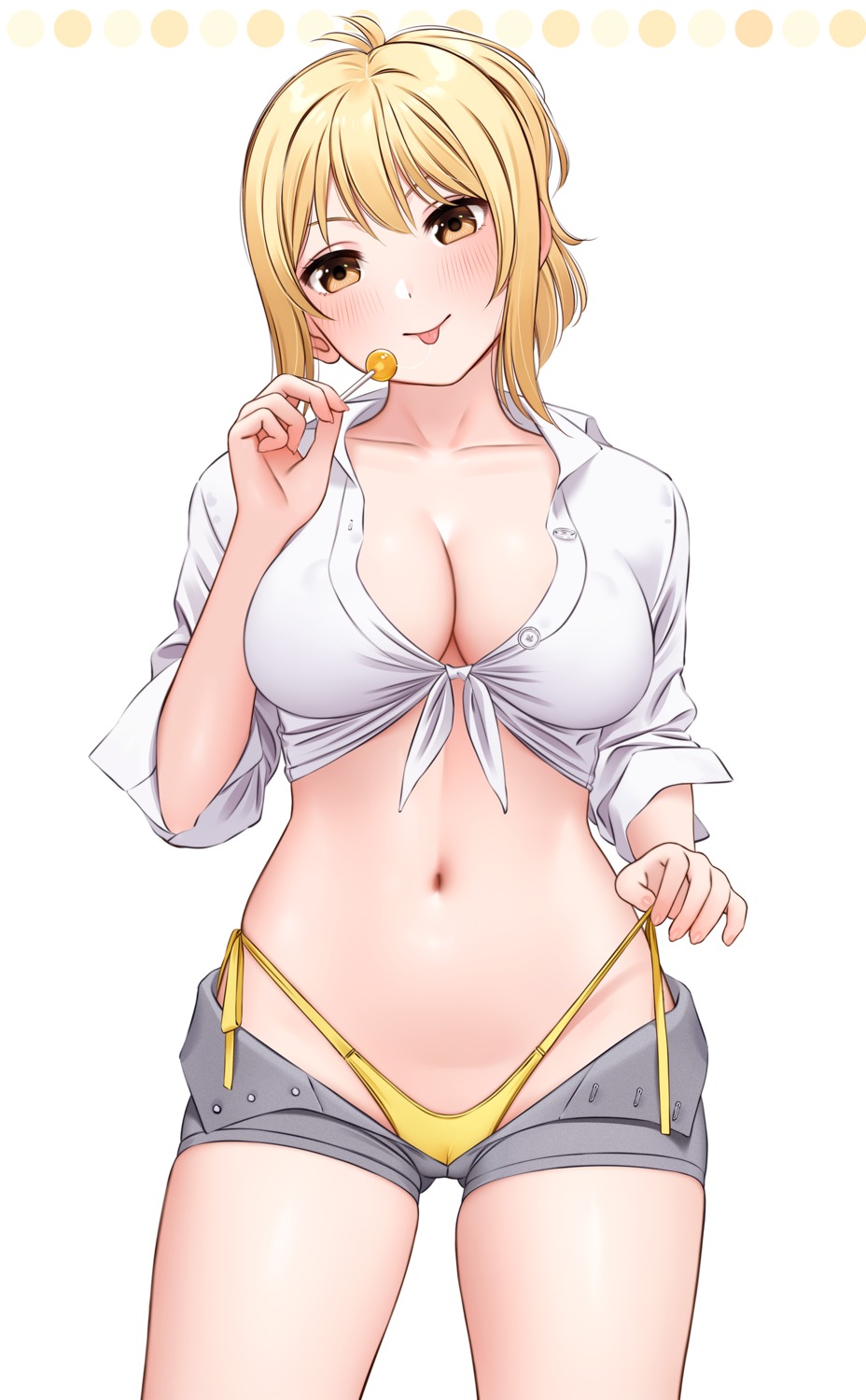 cameltoe dress_shirt erect_nipples love_live!_(series) love_live!_nijigasaki_gakuen_school_idol_doukoukai miyashita_ai no_bra open_shirt pantsu string_panties undressing yonsi