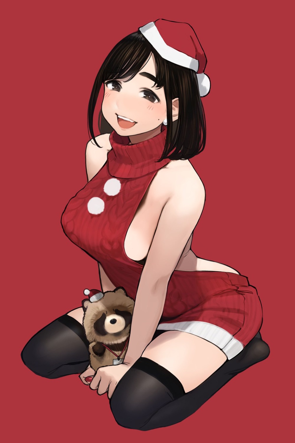 christmas dress ganbare_douki-chan no_bra sweater thighhighs yom