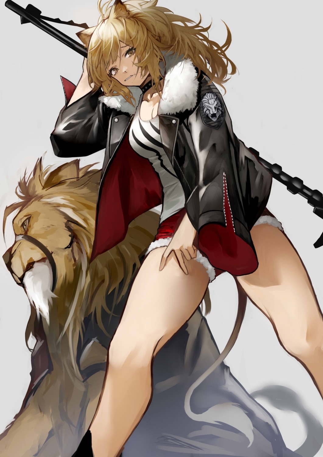 animal_ears arknights cleavage siege_(arknights) weapon yoshio_(55level)