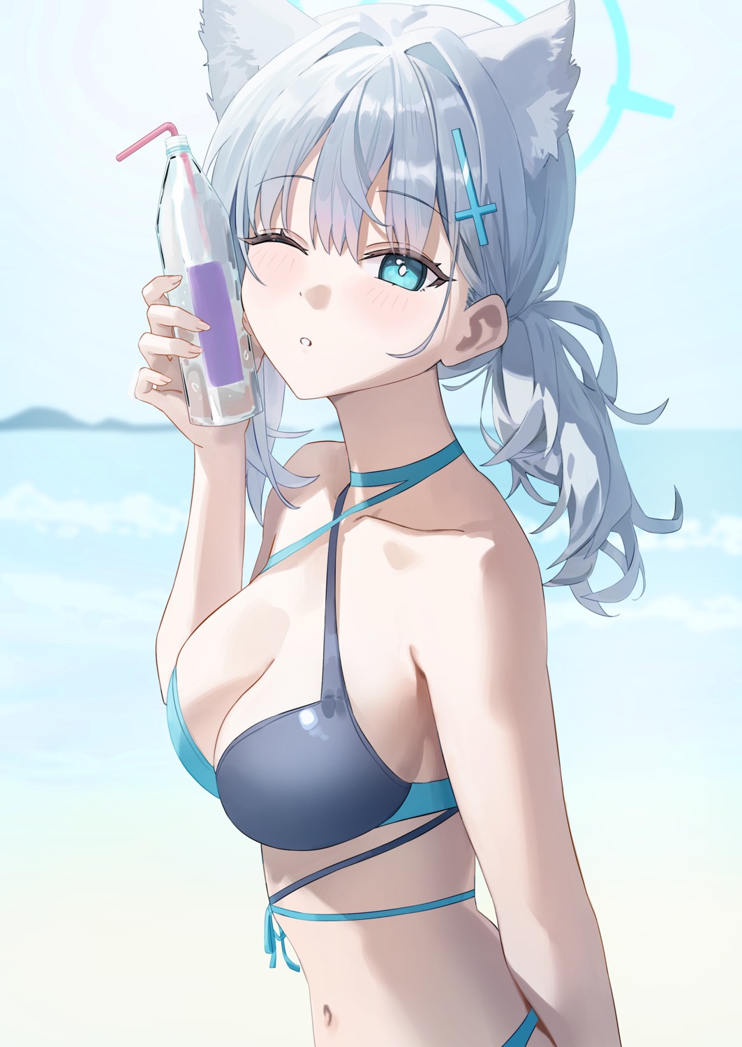 animal_ears bikini blue_archive halo hido88 nekomimi sunaookami_shiroko swimsuits