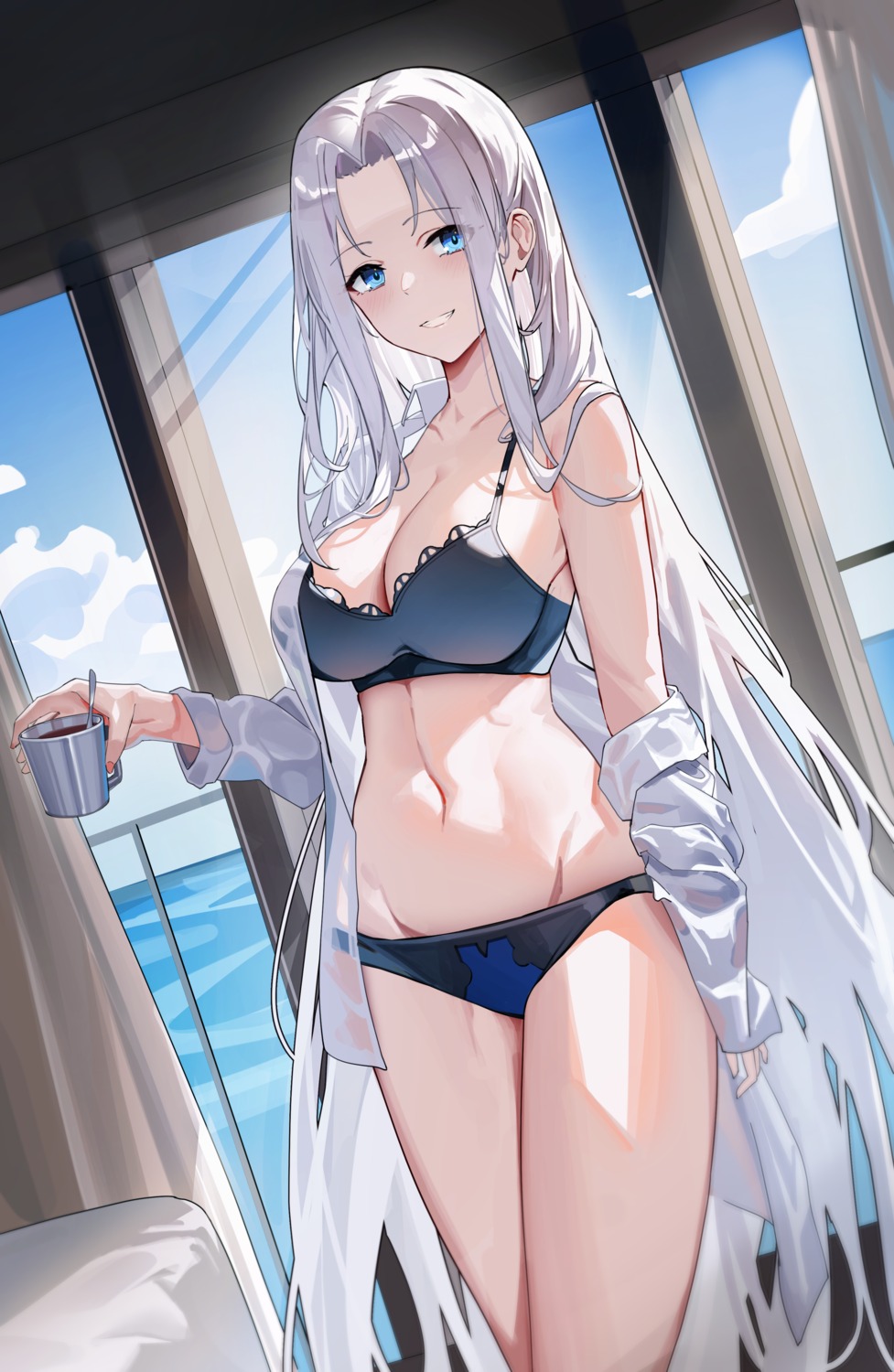 azur_lane bra maanu open_shirt pantsu see_through yorktown_(azur_lane)