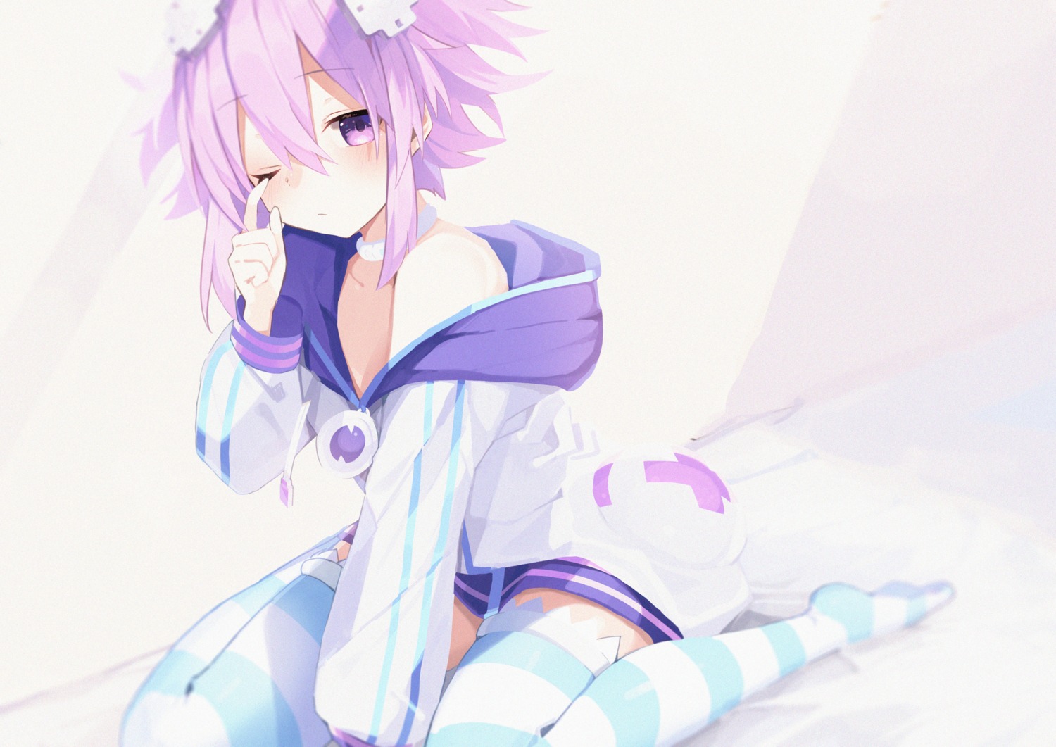 blancpig_yryr choujigen_game_neptune neptune no_bra open_shirt thighhighs