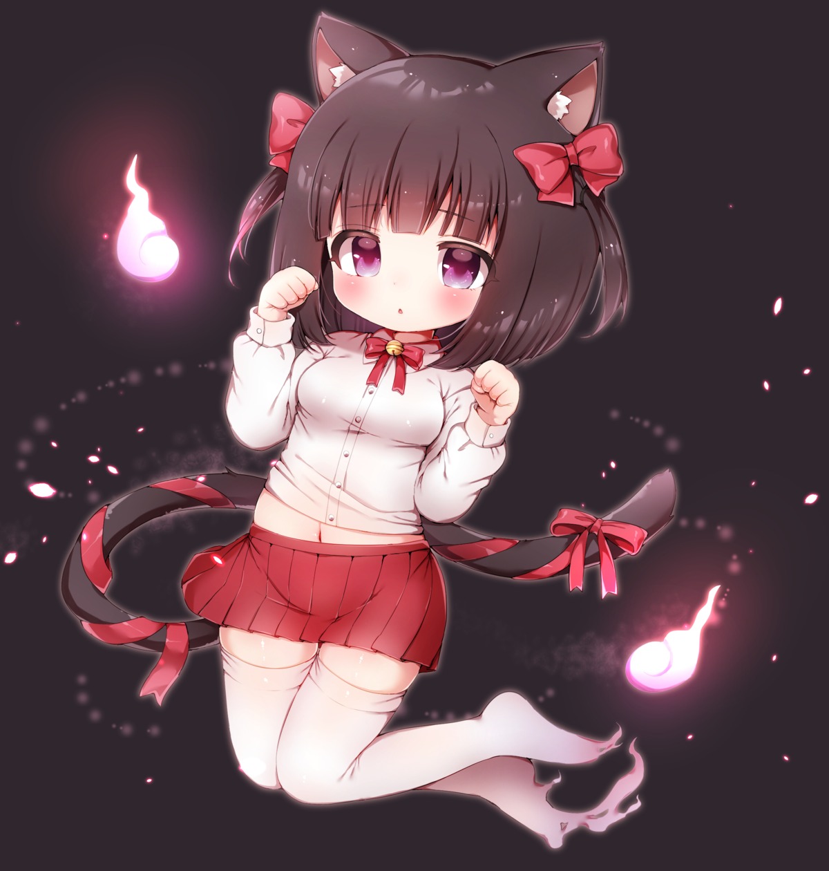 animal_ears chibi momozu_komamochi nekomimi seifuku tail thighhighs