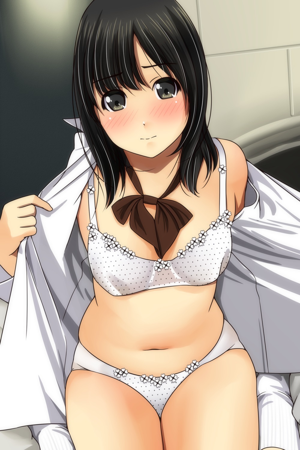 bra cleavage matsunaga_kouyou open_shirt pantsu seifuku undressing