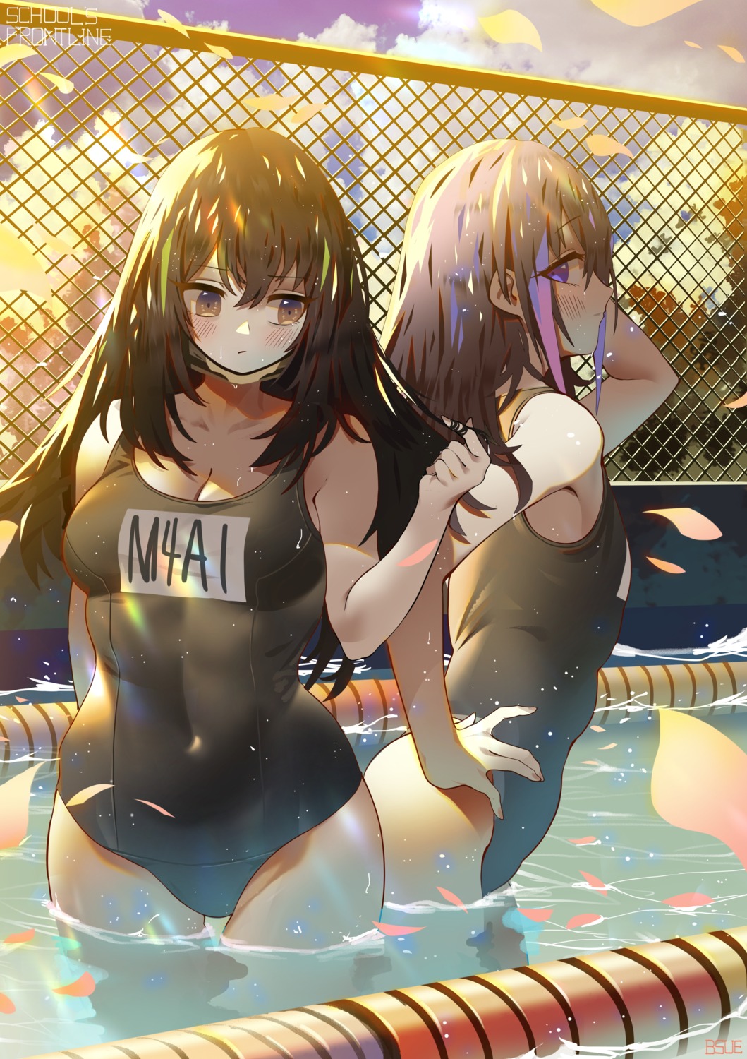 bsue cleavage girls_frontline m4a1_(girls_frontline) school_swimsuit swimsuits wet