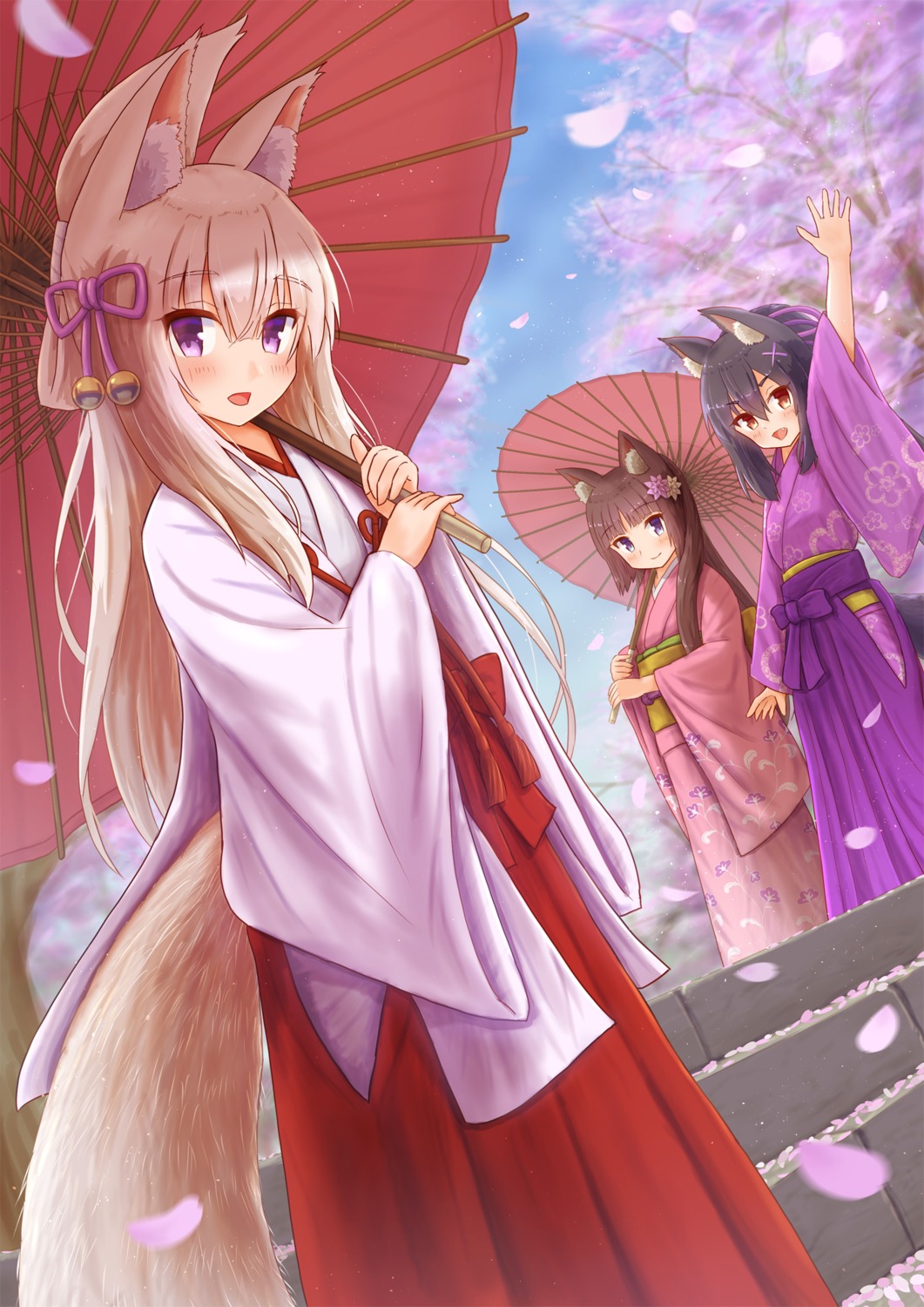 animal_ears iroha_(iroha_matsurika) japanese_clothes kimono kitsune miko nekomimi tail umbrella