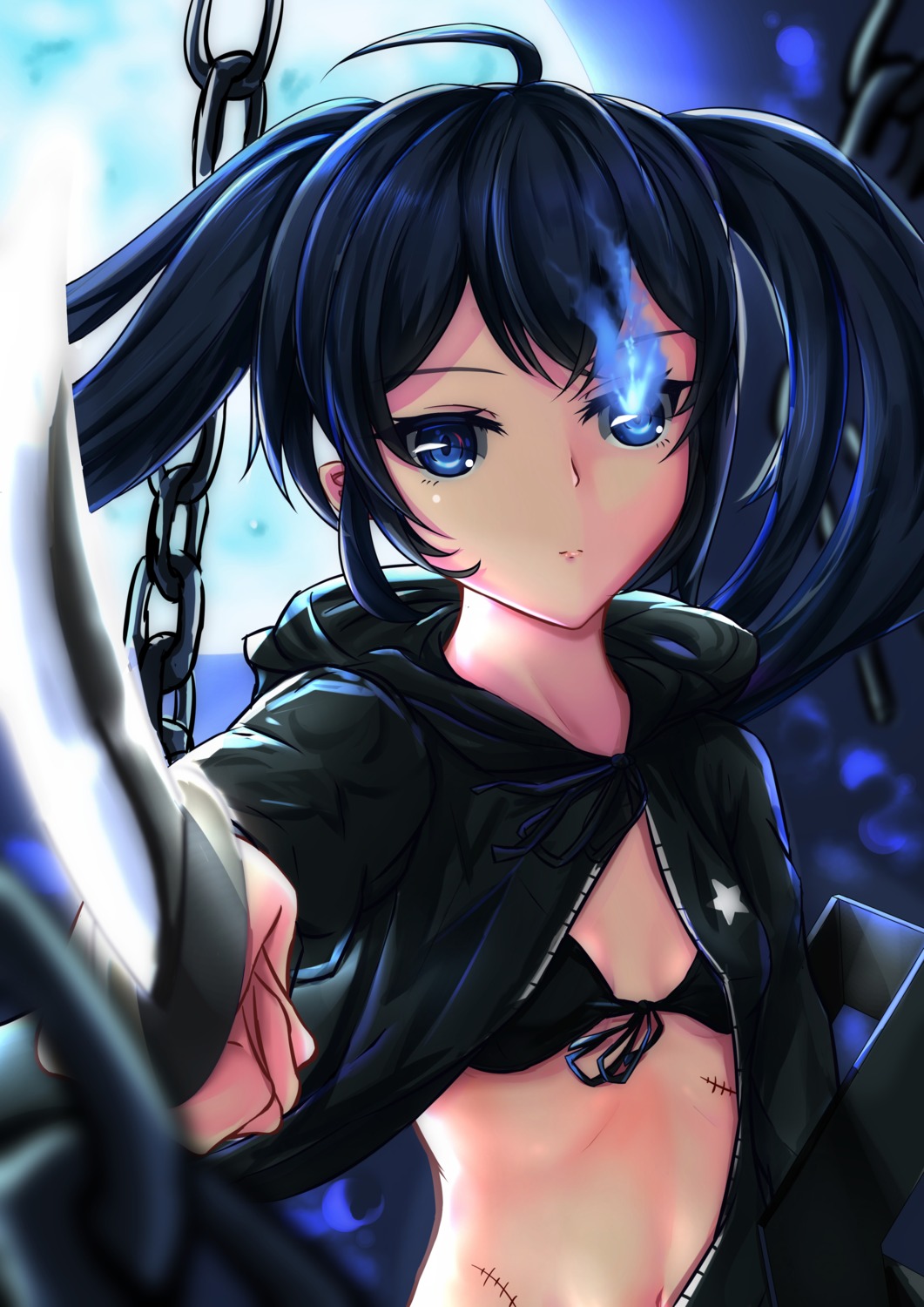 bikini_top black_rock_shooter black_rock_shooter_(character) cleavage dream41 open_shirt swimsuits sword underboob