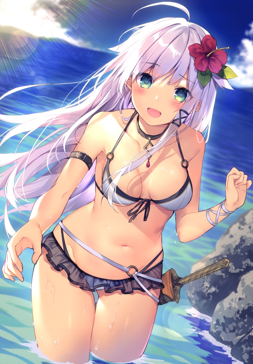 ancerise_sacred bikini mishima_kurone swimsuits sword wet