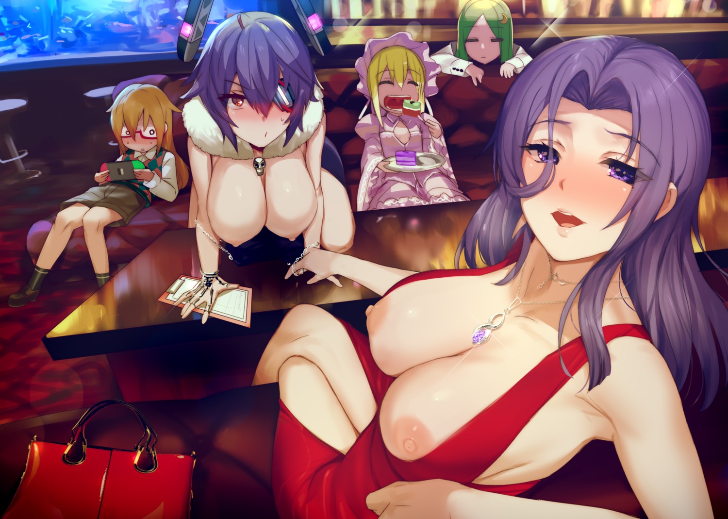 breasts dress eyepatch kantai_collection kusaka_souji megane mochizuki_(kancolle) nagatsuki_(kancolle) nipples no_bra open_shirt satsuki_(kancolle) sweater tatsuta_(kancolle) tenryuu_(kancolle) undressing