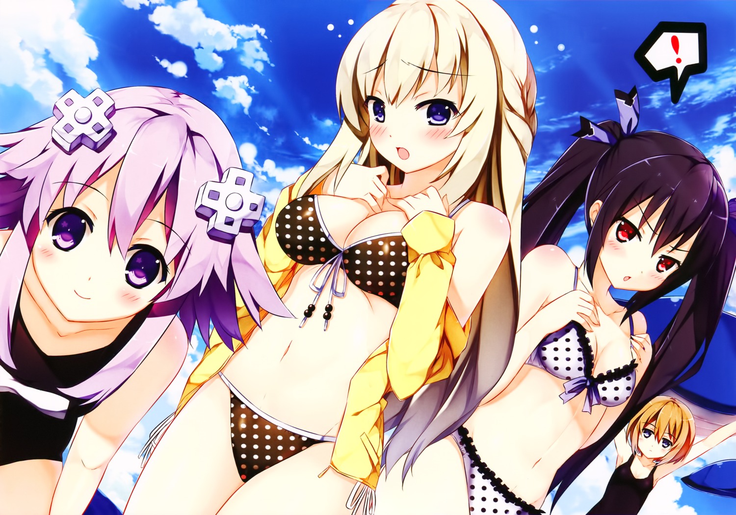 bikini blanc choujigen_game_neptune cleavage color_issue kaho_okashii neptune noire screening swimsuits vert