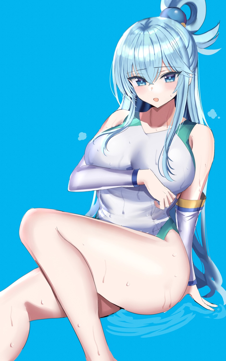 aqua_(konosuba) breast_hold hanasaka_houcha kono_subarashii_sekai_ni_shukufuku_wo! swimsuits wet