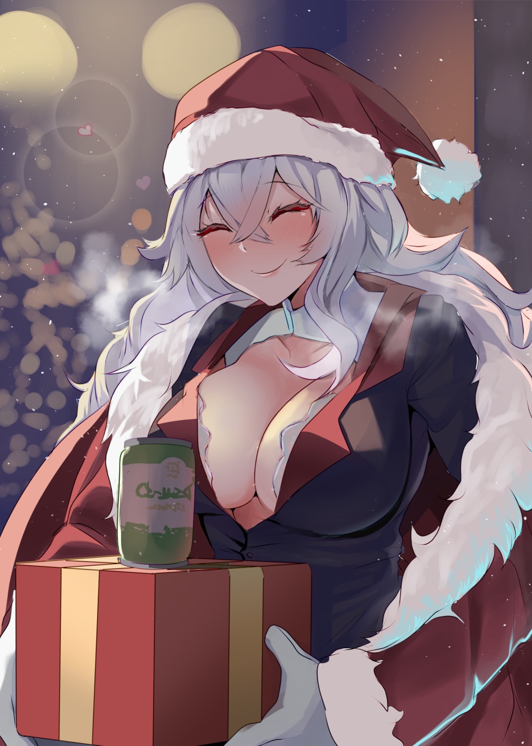 azur_lane christmas cleavage graf_zeppelin_(azur_lane) monobe no_bra open_shirt uniform