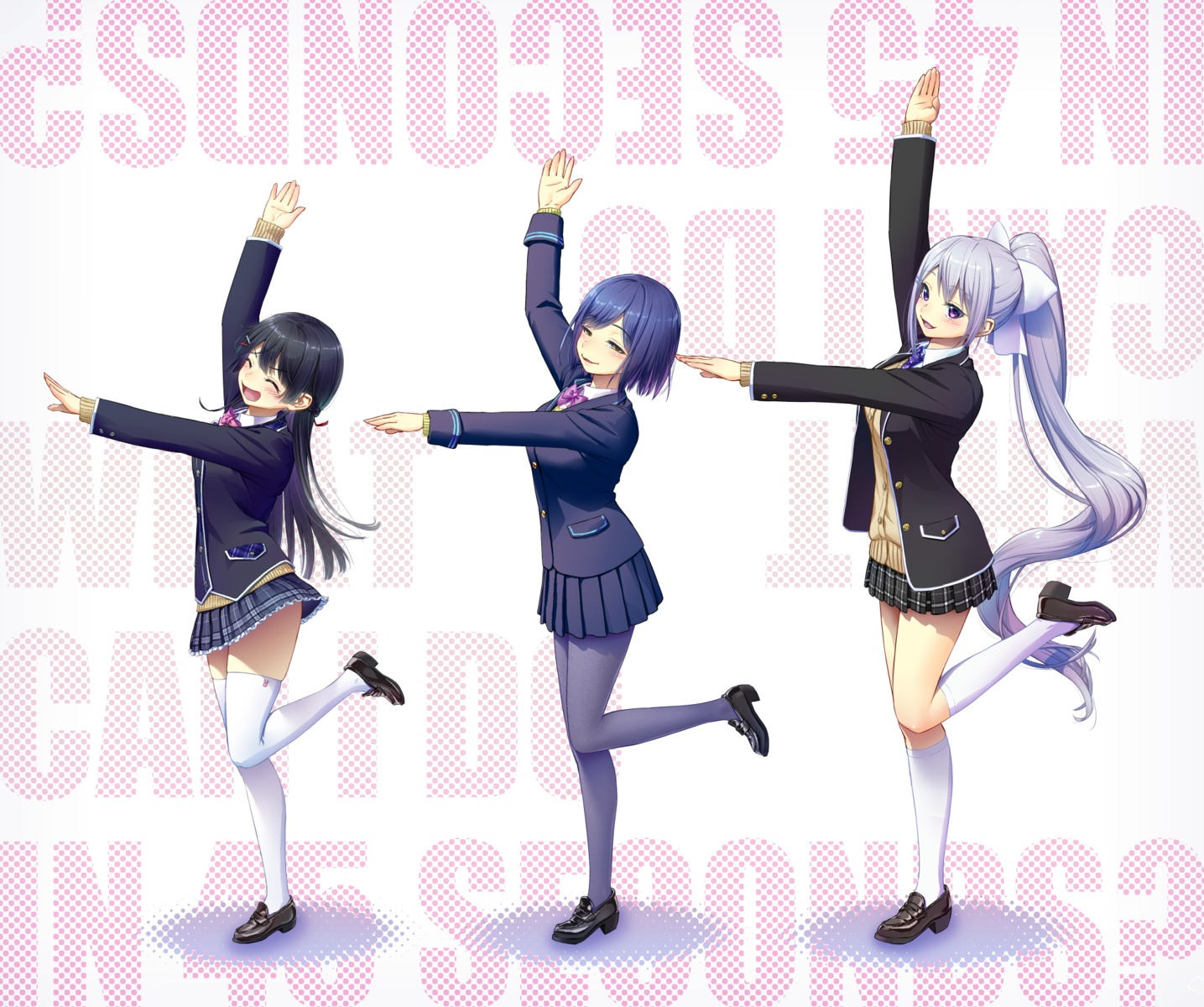 heels higuchi_kaede kath nijisanji pantyhose seifuku shizuka_rin skirt_lift sweater thighhighs tsukino_mito