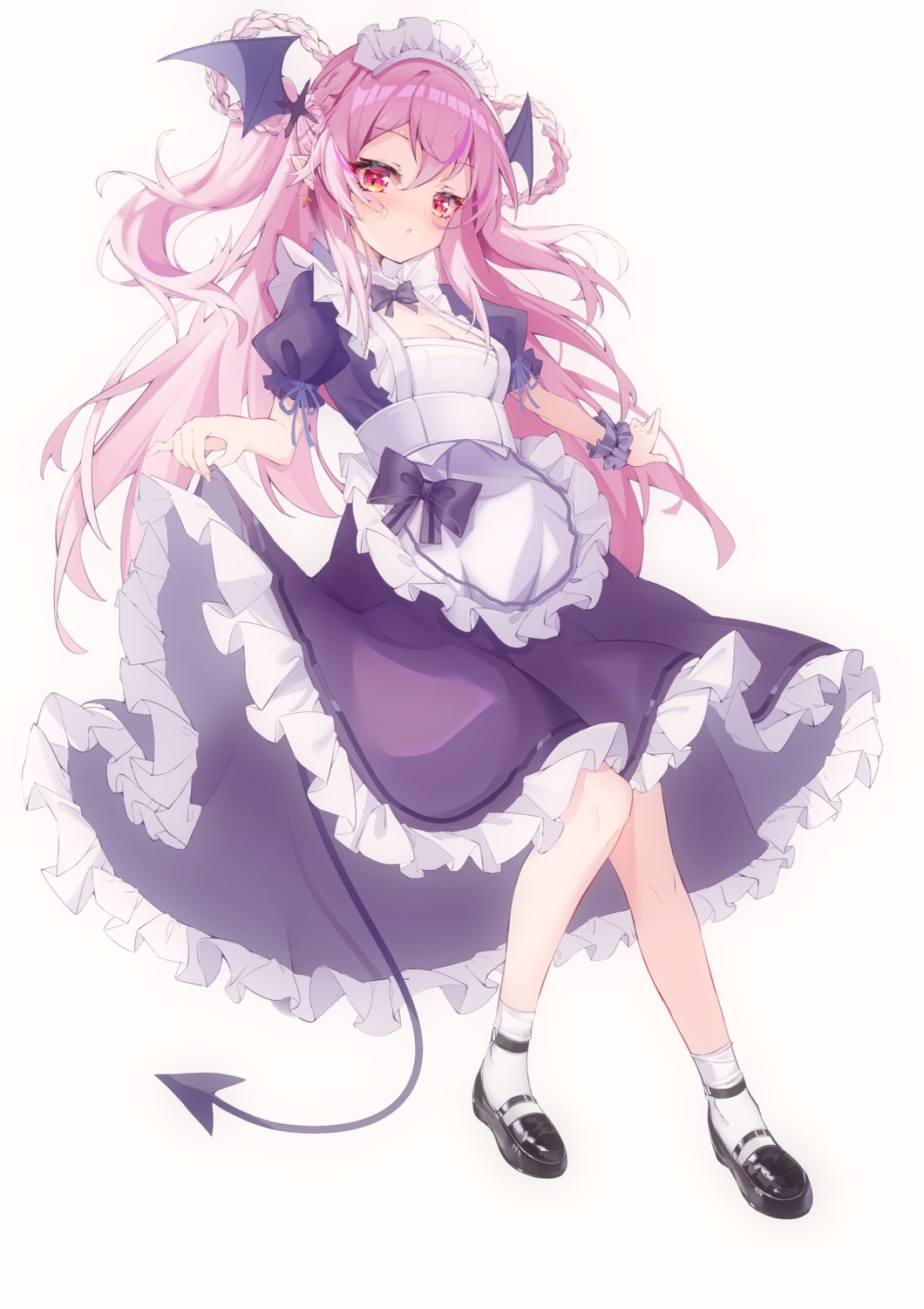 a_fu_jiade_luo maid pointy_ears skirt_lift tail wings