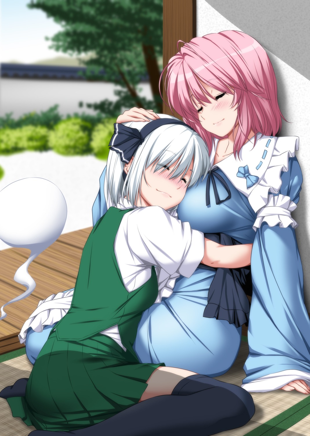 konpaku_youmu nori_tamago saigyouji_yuyuko thighhighs touhou