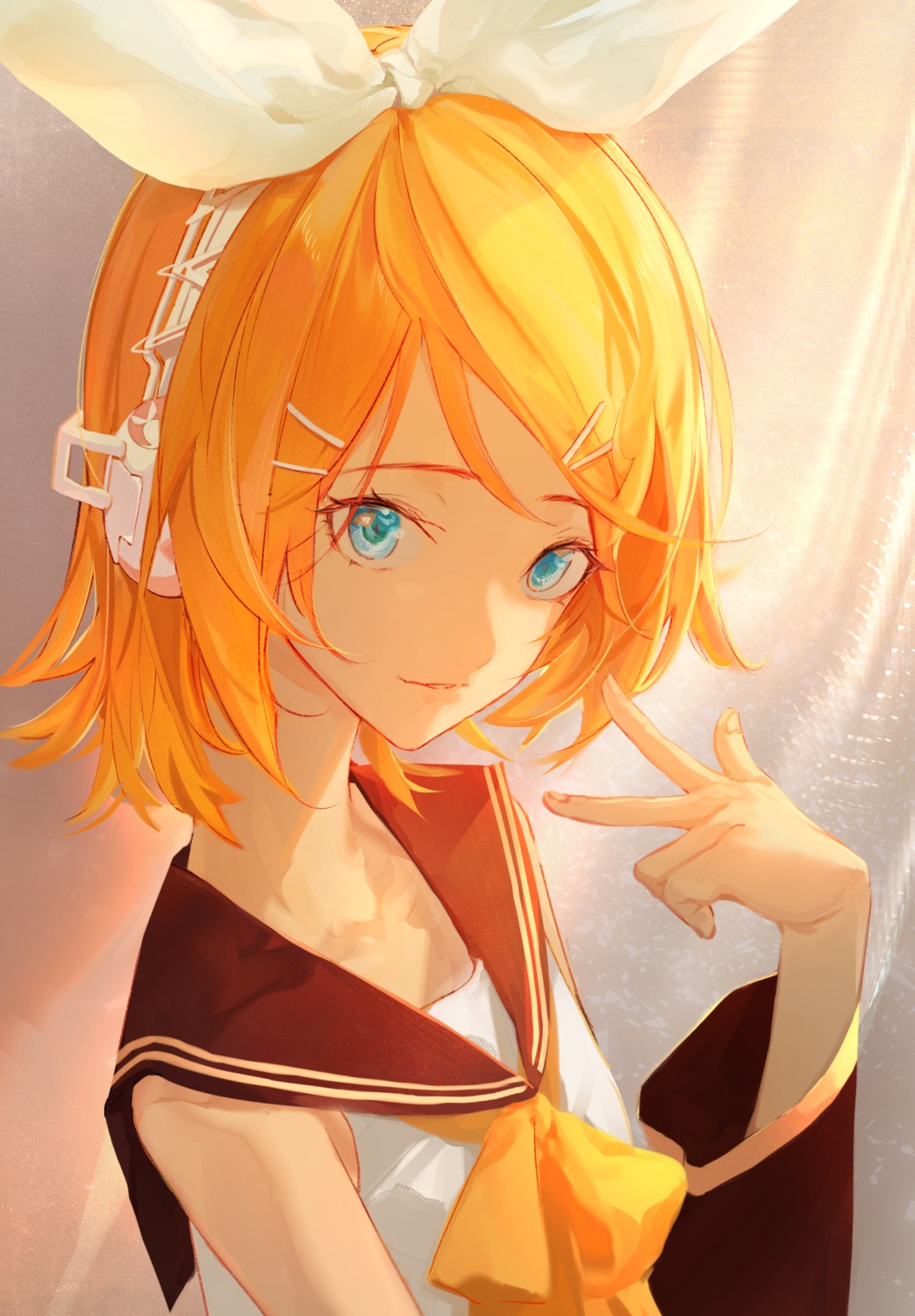 headphones kagamine_rin matsunaga777 seifuku vocaloid