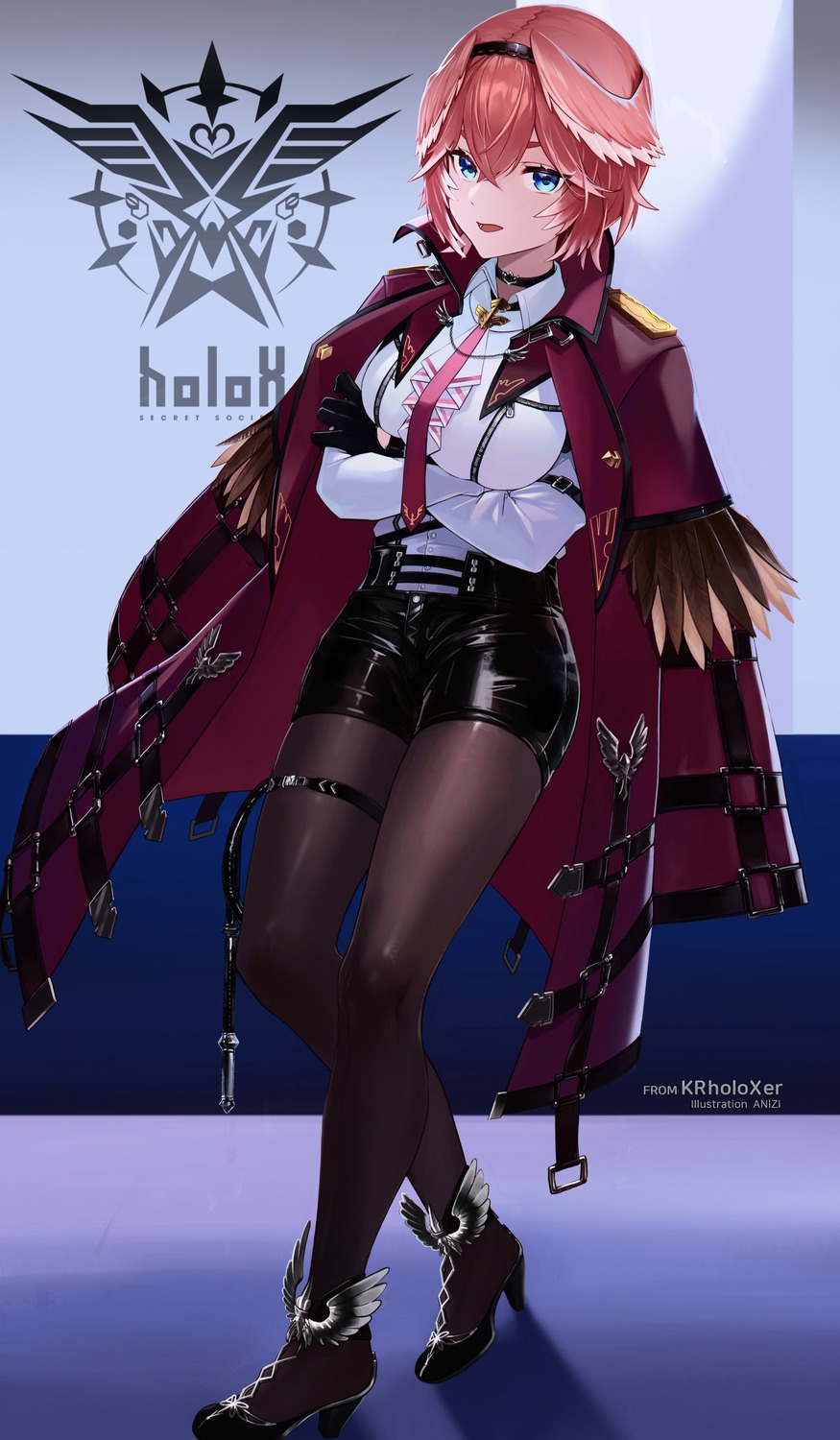 anizi garter heels hololive pantyhose takane_lui uniform wings