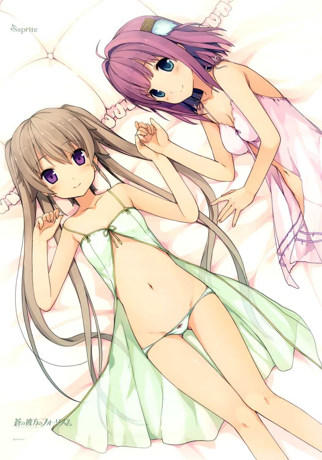 ao_no_kanata_no_four_rhythm arisaka_mashiro cleavage ichinose_rika lingerie pantsu see_through sprite suzumori