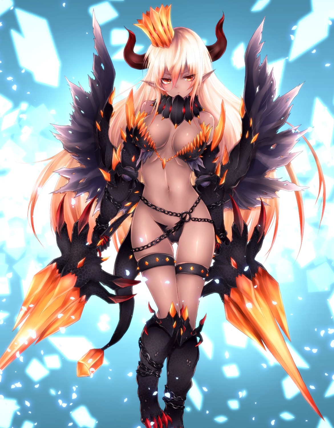 armor bikini_armor frofrofrost garter horns phantasy_star phantasy_star_online_2 pointy_ears tail weapon wings