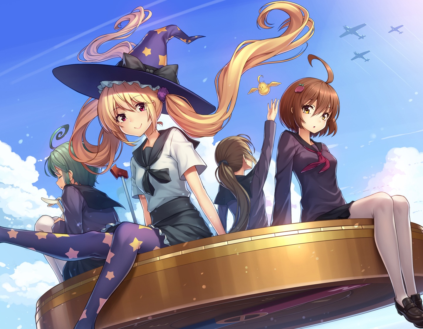 athrun1120 cha_(kancolle) hiyoko_(kancolle) kantai_collection majokko_(kancolle) midori_(kancolle) pantyhose seifuku witch