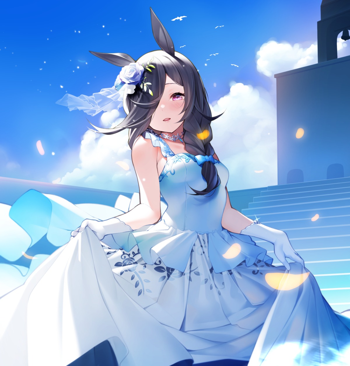 animal_ears dress nekomu rice_shower_(umamusume) uma_musume_pretty_derby wedding_dress