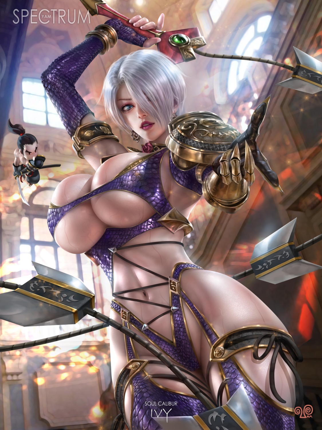 armor bikini_armor chibi garter ivy_valentine soul_calibur stockings thighhighs weapon yam_spectrum