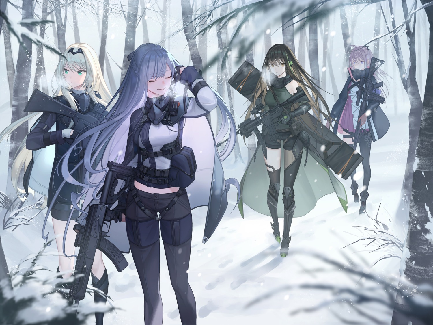 ak-12_(girls_frontline) an-94_(girls_frontline) gahyun girls_frontline gun m4a1_(girls_frontline) st_ar-15_(girls_frontline) thighhighs