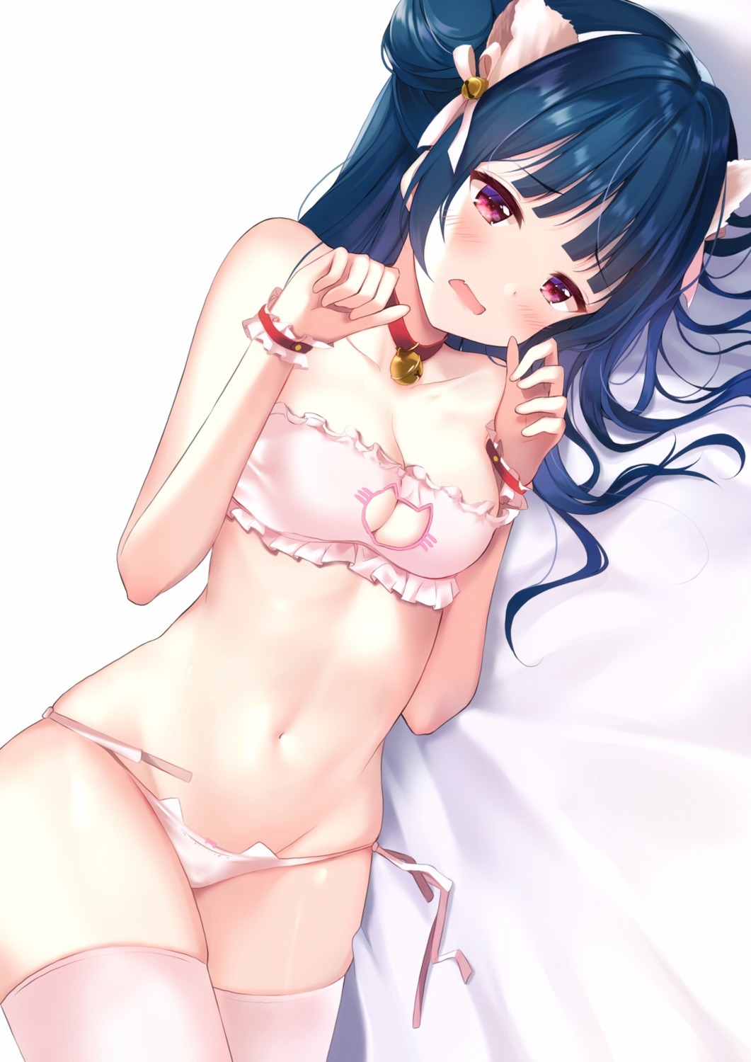 animal_ears bra depe love_live!_sunshine!! nekomimi pantsu string_panties thighhighs tsushima_yoshiko