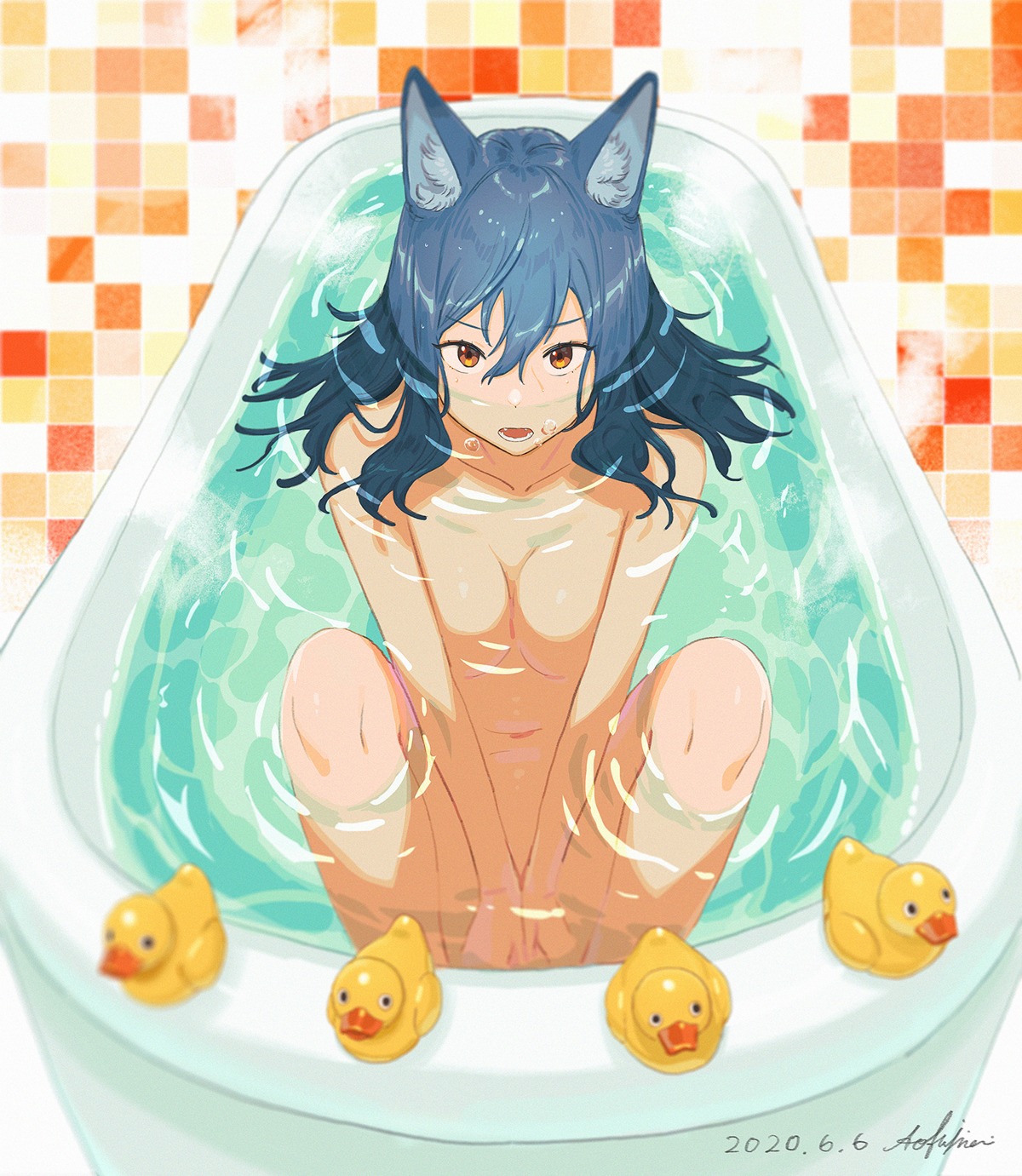 animal_ears bathing fujimori_ao naked wet