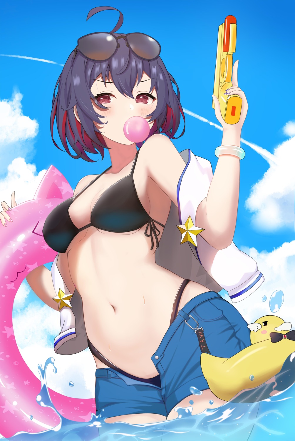 benghuai_xueyuan bikini gun honkai_impact megane open_shirt seele_vollerei swimsuits taw_(993004677) wet