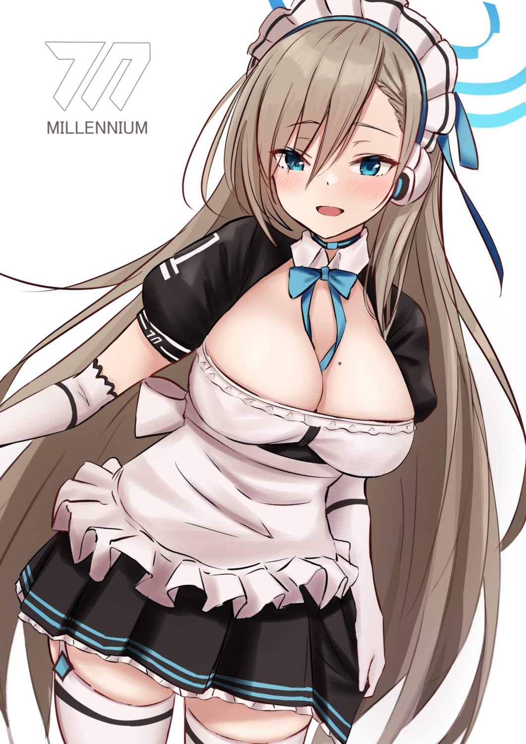 blue_archive cleavage halo ichinose_asuna maid pikao stockings thighhighs
