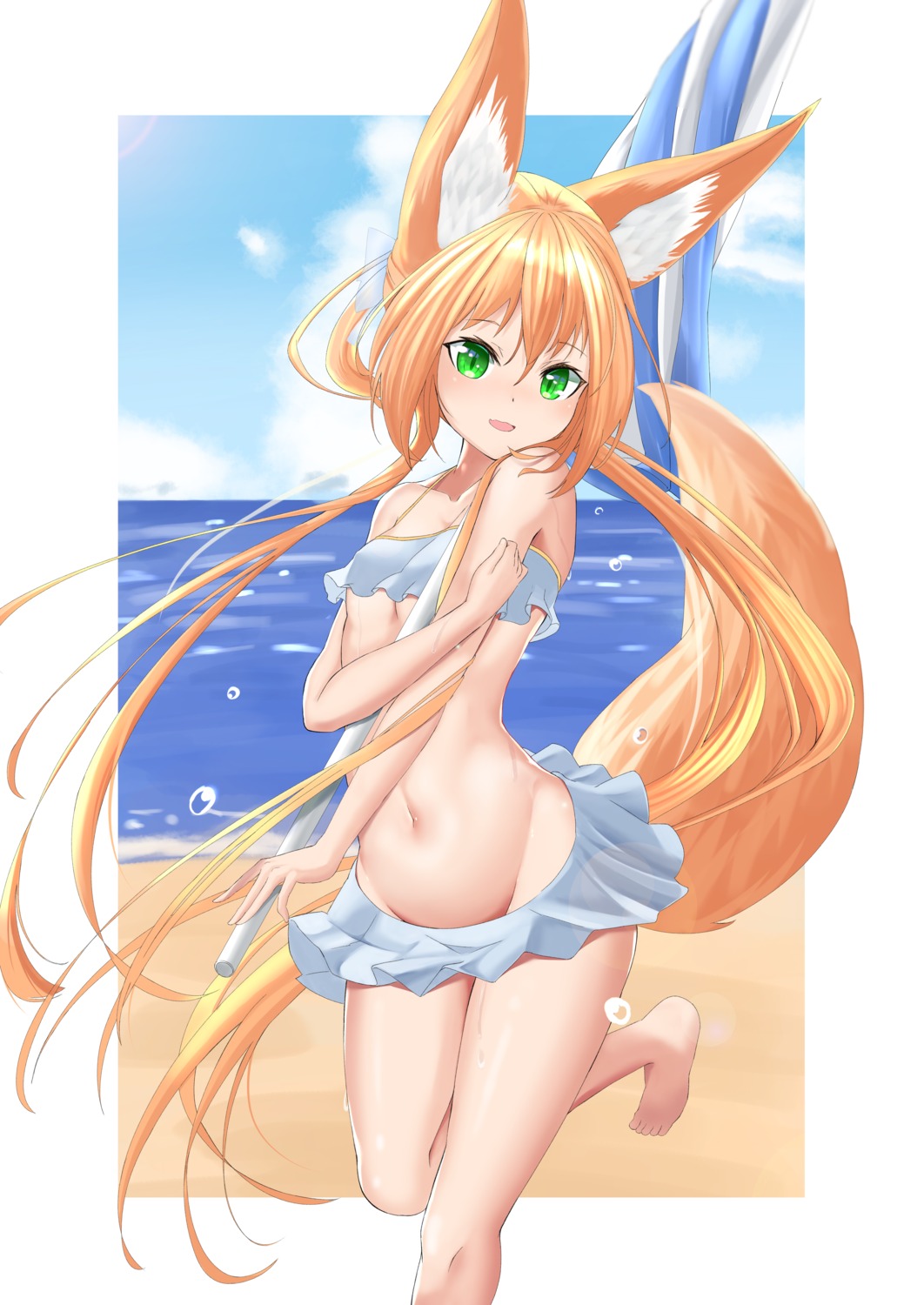 animal_ears bikini_top kitsune swimsuits tail underboob yuusan