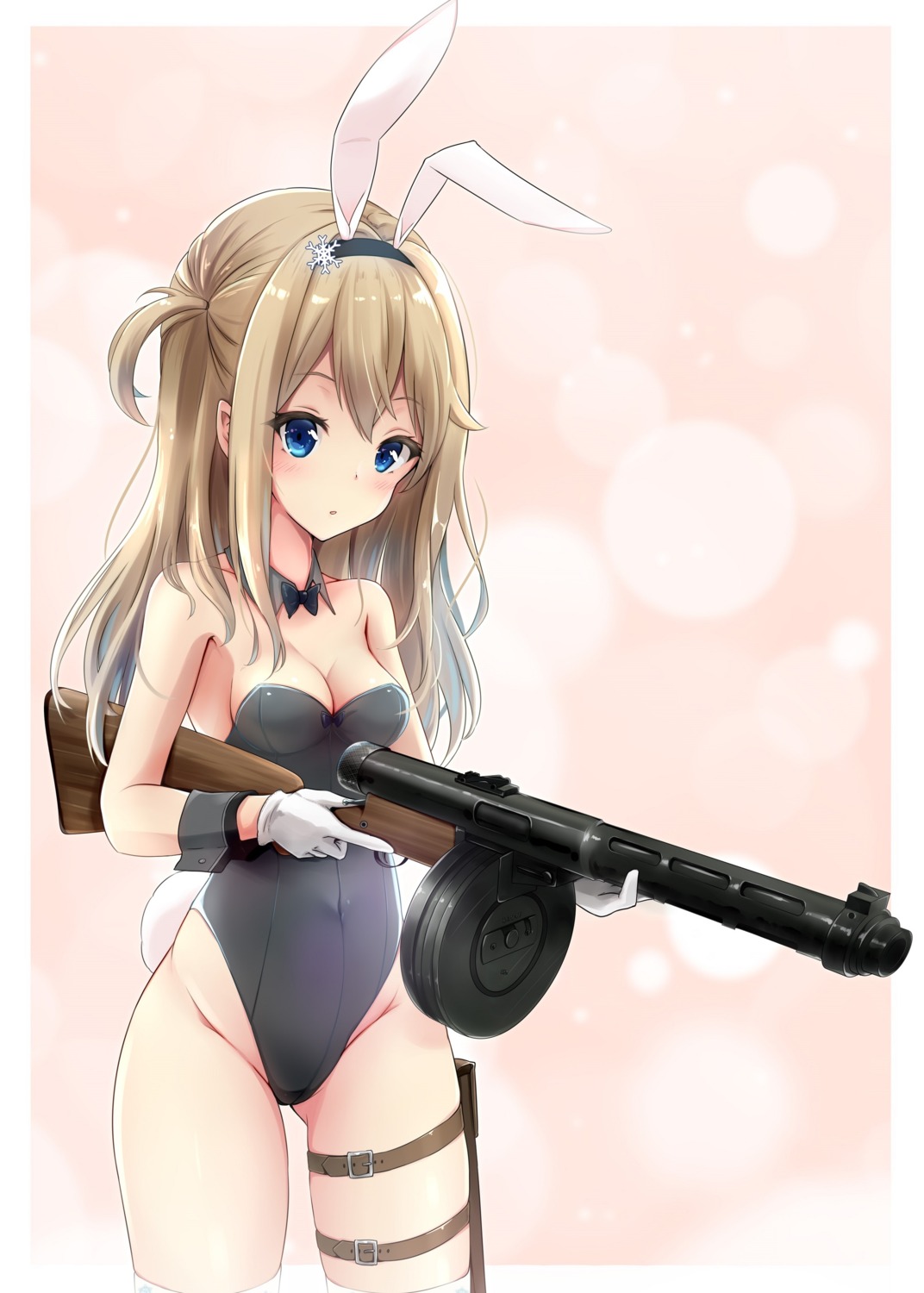 animal_ears bunny_ears bunny_girl garter girls_frontline gun mitsukii no_bra suomi_kp31_(girls_frontline) tail thighhighs