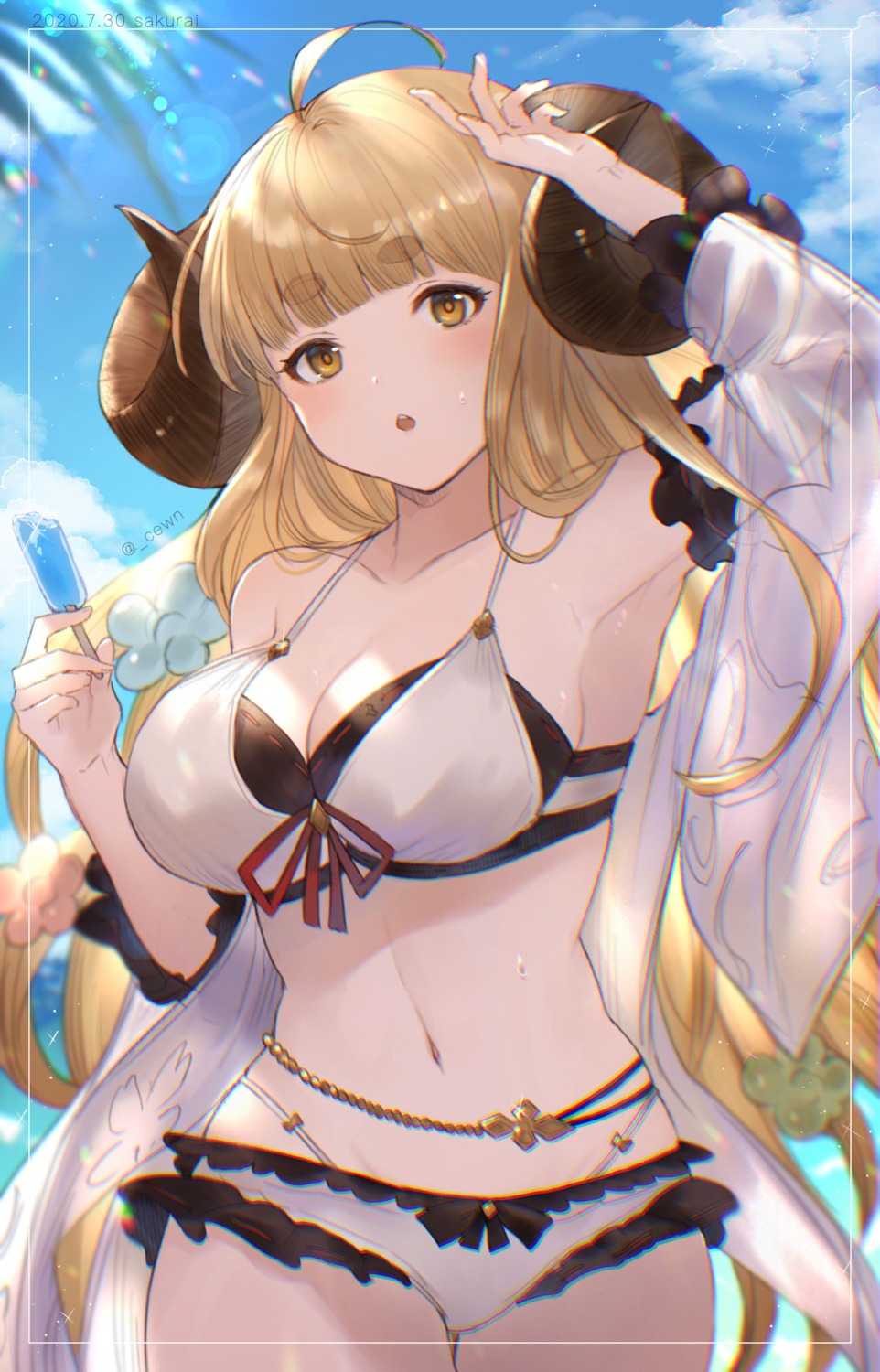 kiri ph granblue fantasy anila (granblue fantasy) bikini cleavage horns open shirt see through ...