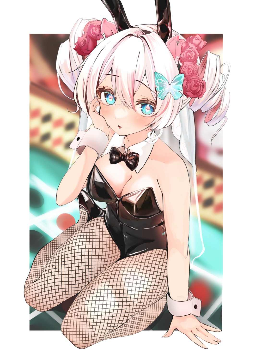 animal_ears bunny_ears bunny_girl fishnets no_bra oreazu