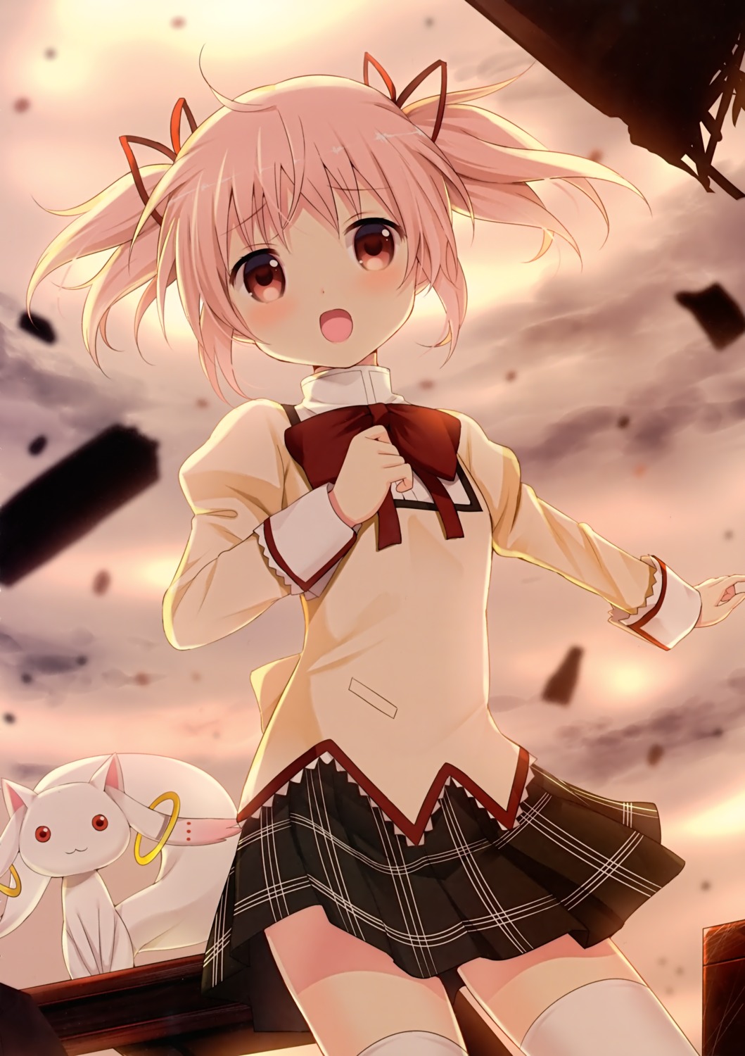 kaname_madoka koi kyubey mahou_shoujo_madoka_magica seifuku thighhighs