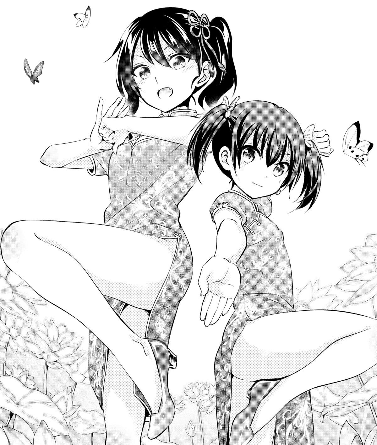 chinadress cleavage heels kaneda_yousuke kishuku_gakkou_no_juliet komai_hasuki monochrome wang_kochou