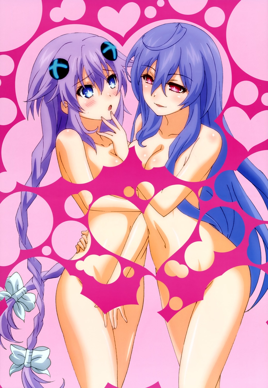 choujigen_game_neptune cleavage iris_heart naked purple_heart symmetrical_docking tatezaki_hiroshi yuri