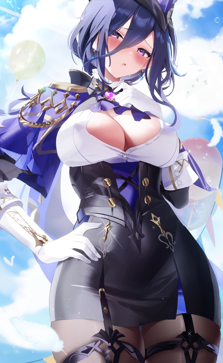 clorinde fantongjun garter genshin_impact no_bra open_shirt pantyhose