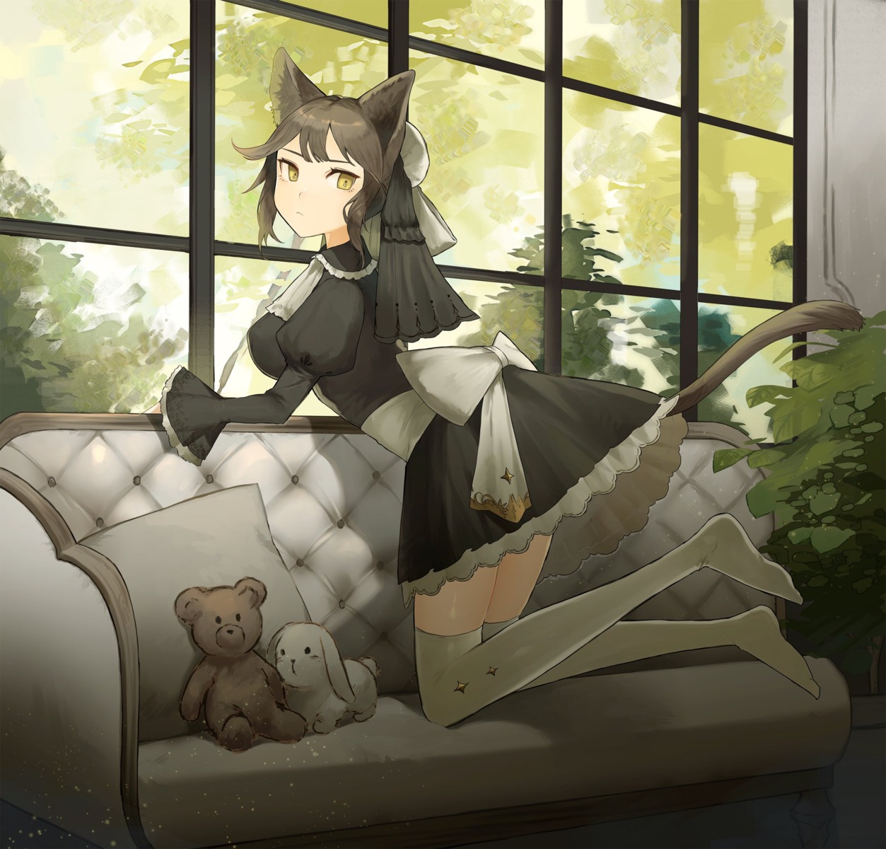 animal_ears dress shibainu tail thighhighs