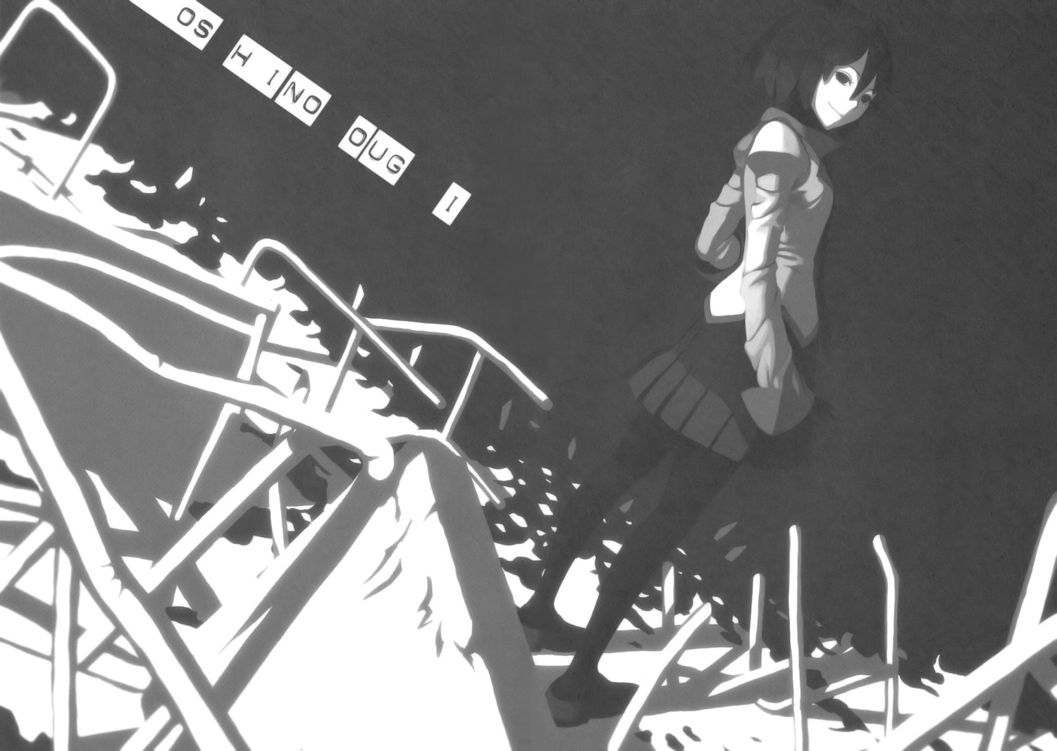 bakemonogatari monochrome monogatari_(series) oshino_ougi owarimonogatari pantyhose seifuku vofan