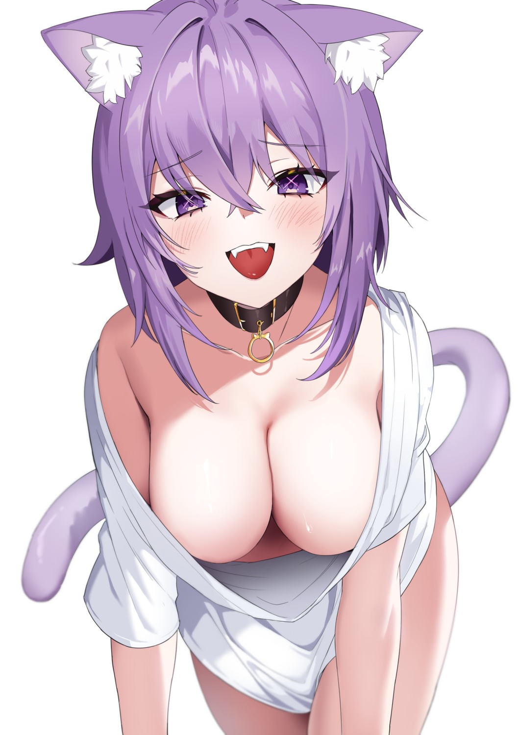 animal_ears breasts hololive hololive_gamers jjetotwt nekomata_okayu nekomimi no_bra tail