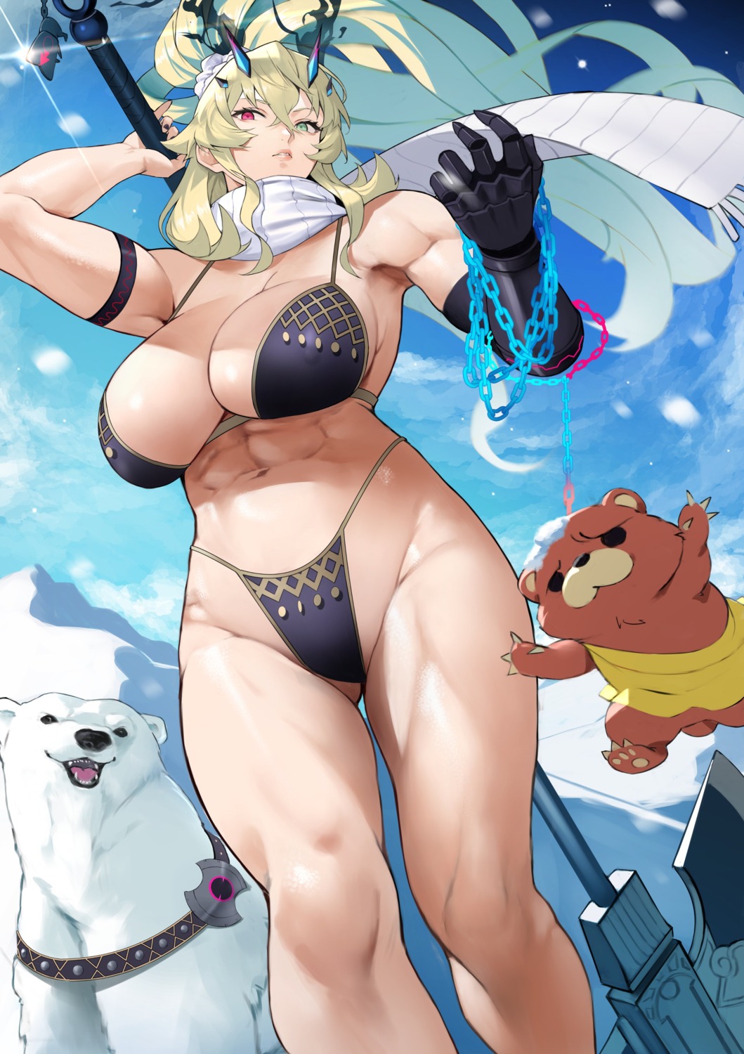 bikini fairy_knight_gawain_(fate) fate/grand_order horns swimsuits weapon yoshio_(55level)