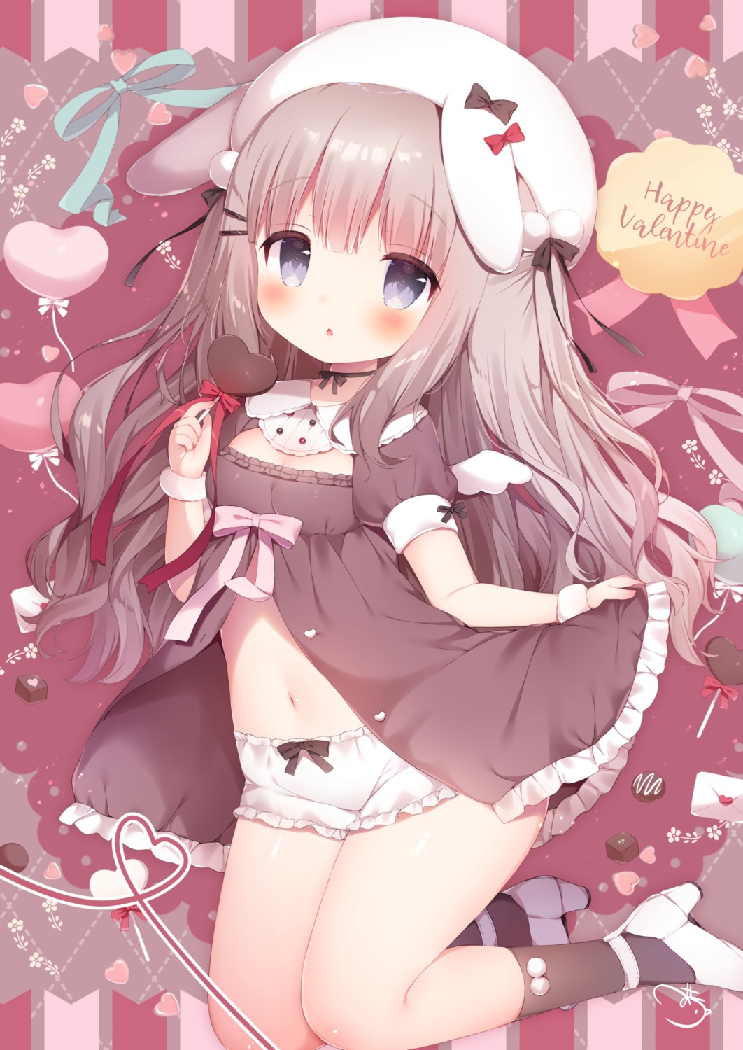 animal_ears cleavage heels lingerie loli momozu_komamochi skirt_lift valentine wings