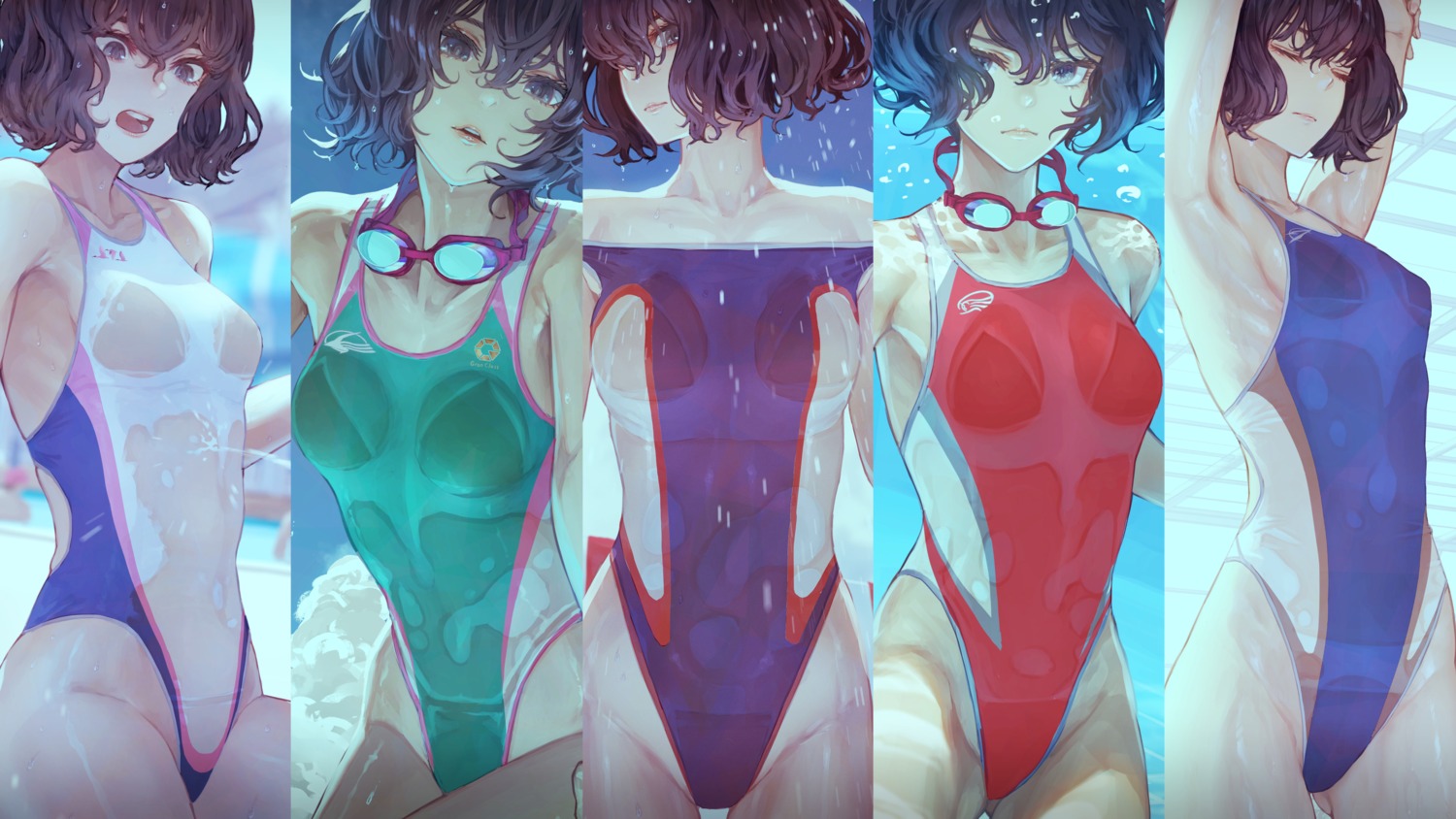 kaoming nanjou_ao see_through swimsuits wet wet_clothes