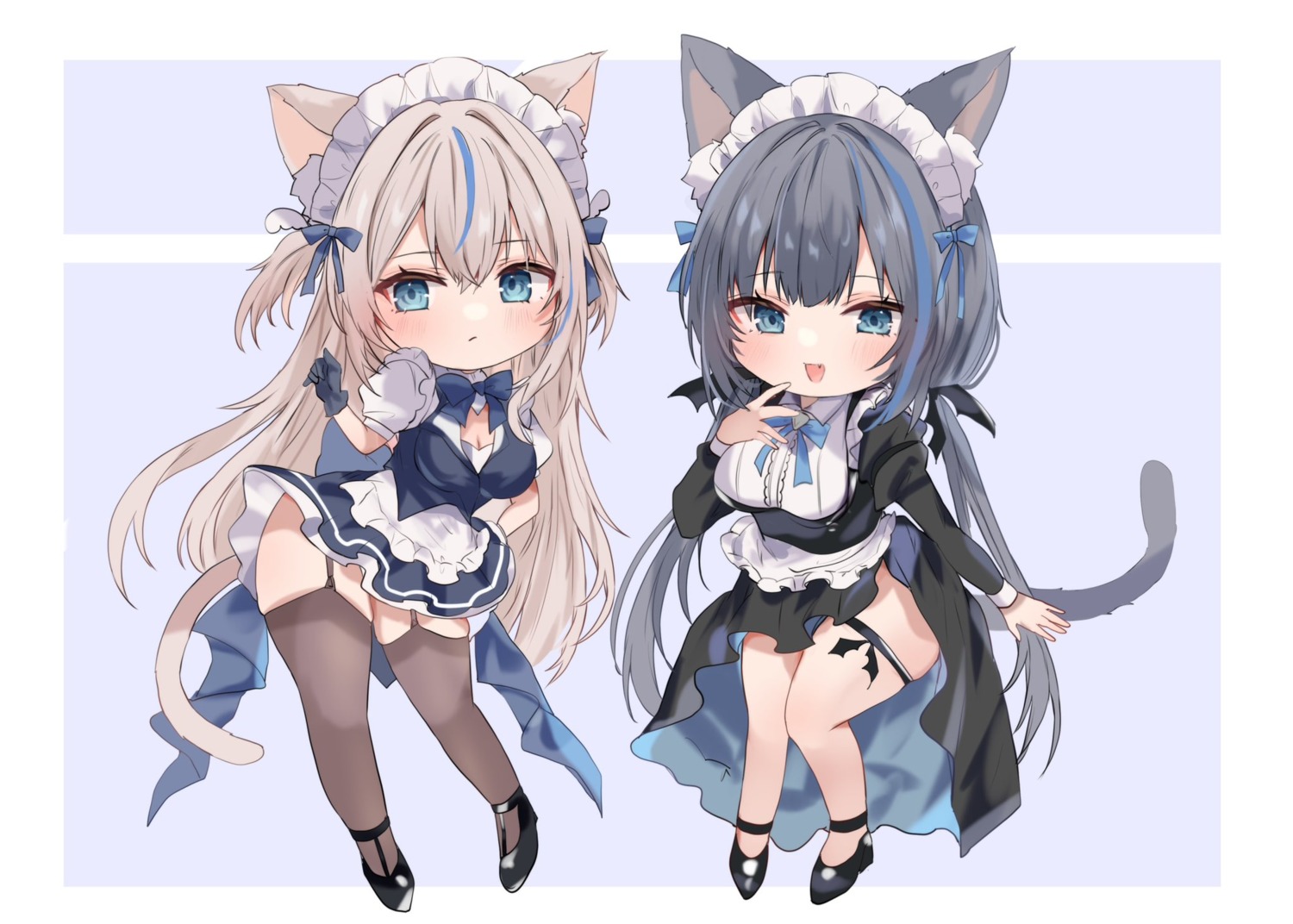 animal_ears chibi cleavage garter maid maruro nekomimi skirt_lift stockings tail thighhighs