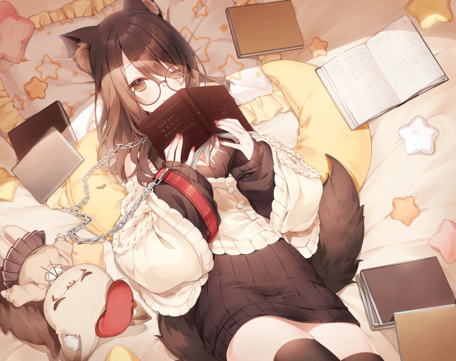 a20_(atsumaru) animal_ears megane sweater tail thighhighs