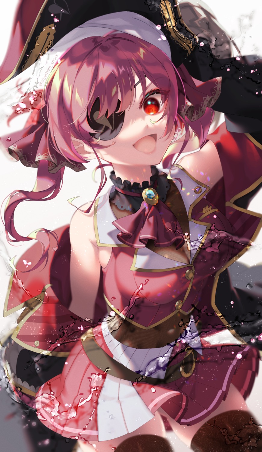 anywhere_knock eyepatch hololive houshou_marine pirate thighhighs