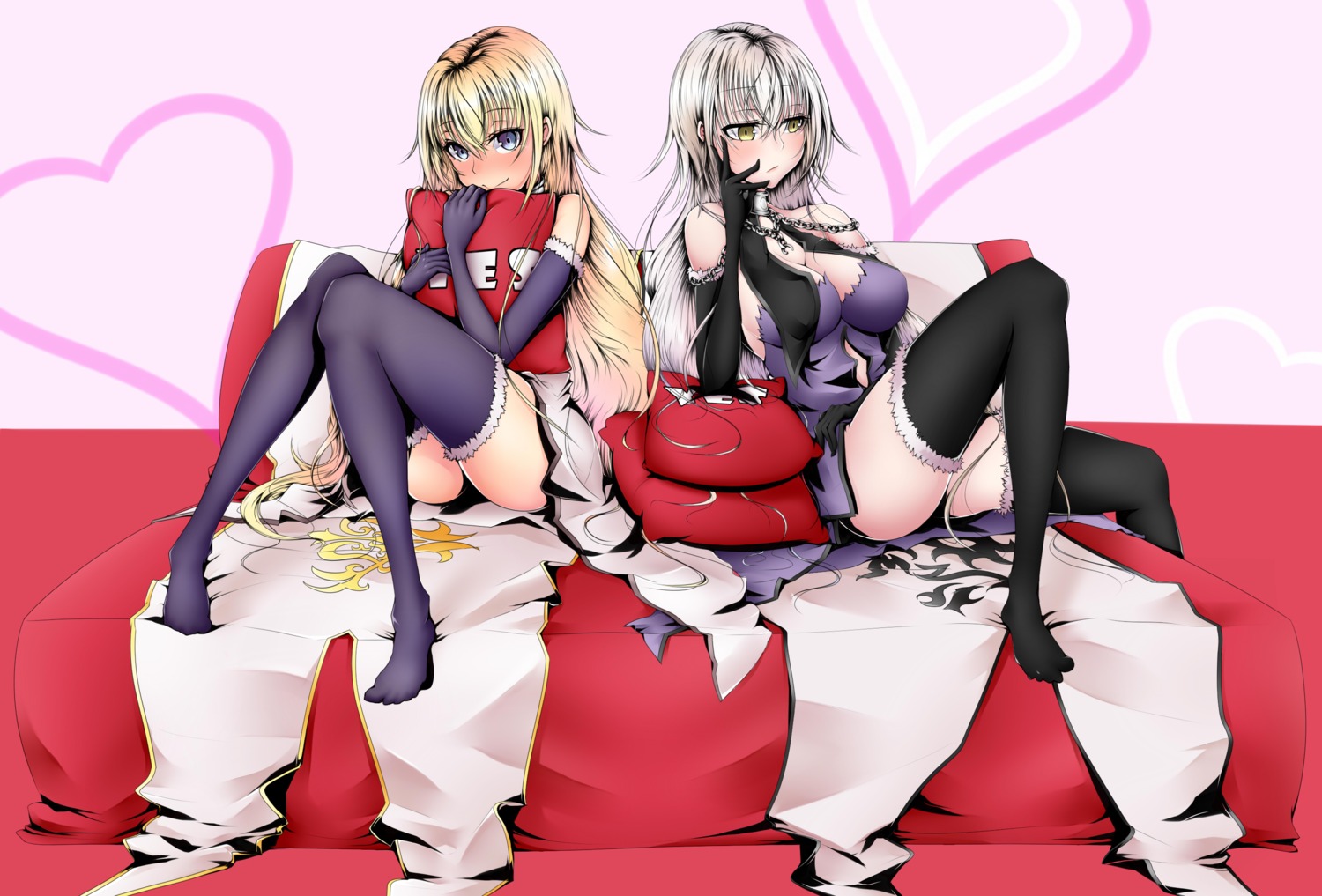cleavage dress fate/grand_order jeanne_d'arc jeanne_d'arc_(alter)_(fate) jeanne_d'arc_(fate) no_bra tetsu_(excalibur920) thighhighs