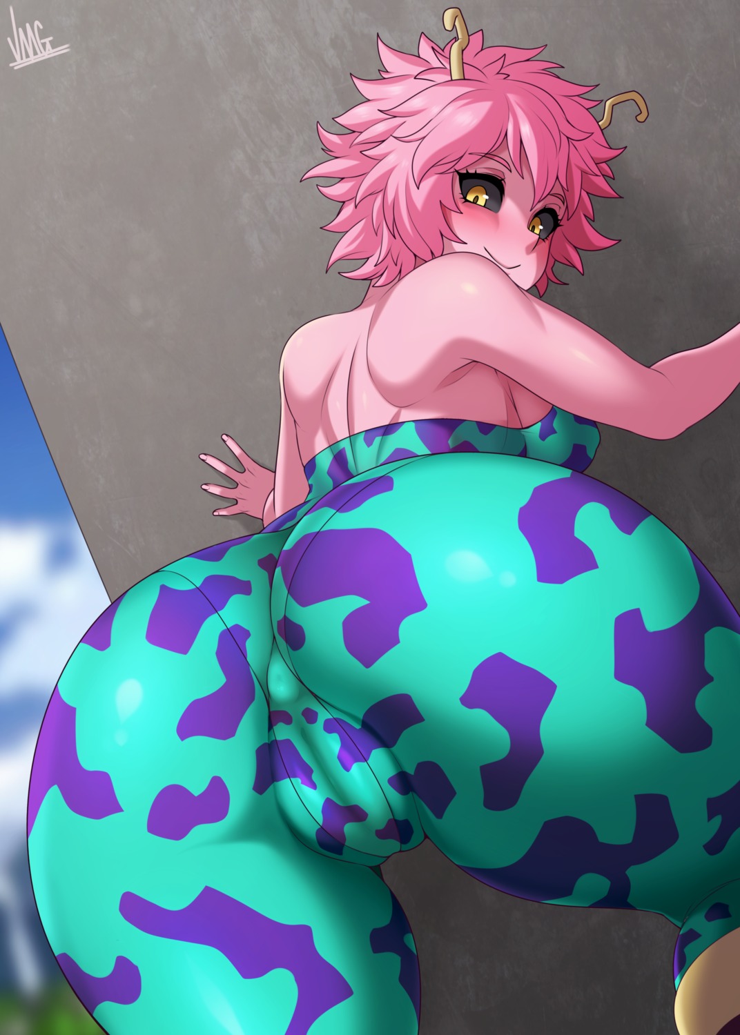 ashido_mina ass boku_no_hero_academia cameltoe jmg leotard no_bra pantyhose